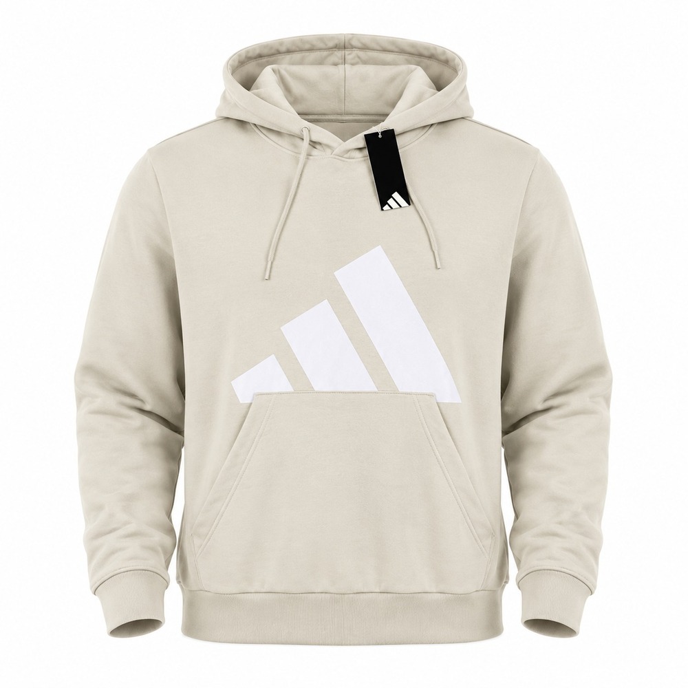 Adidas Trefoil Big Logo Sweatshirt Hoodie Mens M Beige White Fleece Pullover NWT